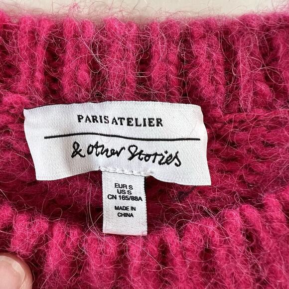 & Other Stories Women's Cropped Wool Alpaca Sweater Size S Pink Coquette Vibrant - Picture 3 of 7